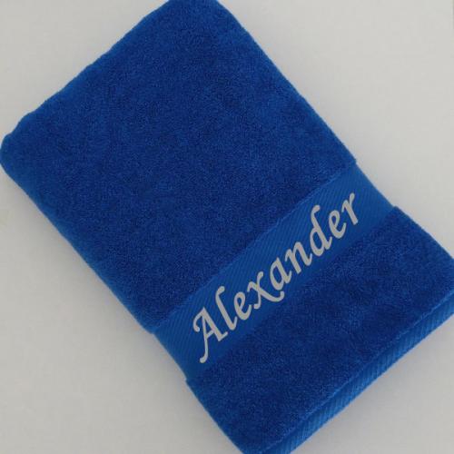 Badetuch mit Namen, besticken, royalblau